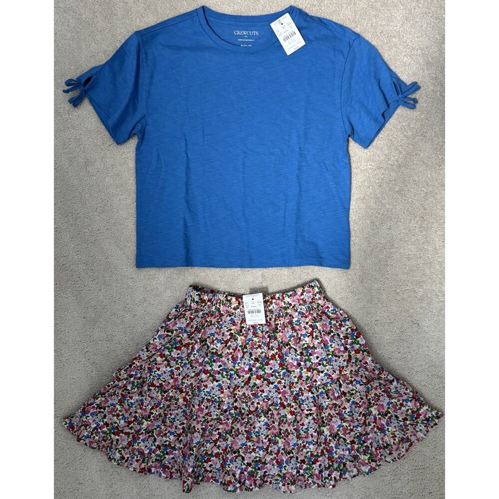 NWT’s CrewCuts Girls 12 Tiered Skirt/Tie Sleeve T-shirt Matching Summer Set
